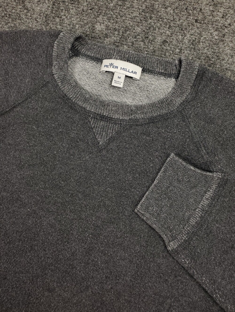 Peter Millar Merino Wool Cotton Crewneck Sweater Medium Iron Gray Golf Raglan